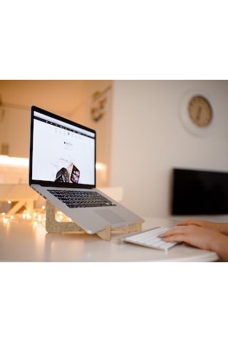 Ahşap Laptop Notebook ve Tablet Telefon Standı Yükseltici Altlık Naturel