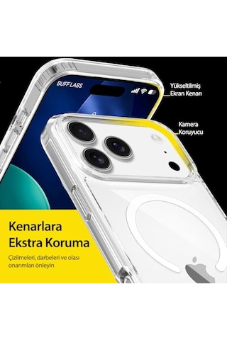 Kablosuz Şarj Uyumlu Air Hybrid Şeffaf Kılıf, Darbe Emici Tpu + Pc Şeffaf Kılıf İphone 17 Pro Max