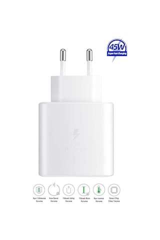 Samsung Galaxy S25 Fe Uyumlu 45w Type-c Girişli Super Hızlı Şarj Cihazı Adaptör - Garantili Beyaz
