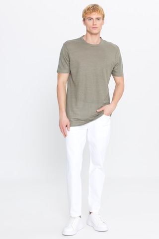 AC&Co / Altınyıldız Classics Erkek Hakı %100 Keten Slim Fit Dar Kesim Bisiklet Yaka Tişört Hakı