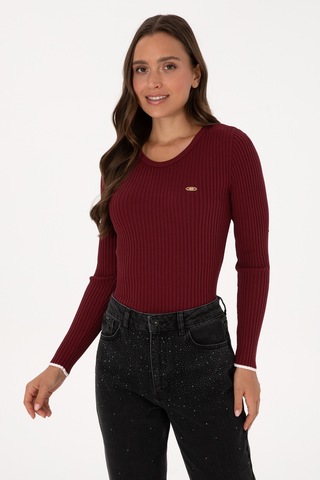 U.S. Polo Assn. Kadın Bordo Bisiklet Yaka Kazak 50314780-VR014