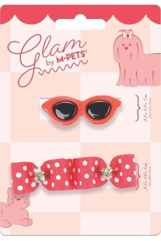 M-pets Glam Gözlük Ve Fiyonklu Kedi Ve Köpekler İçin Aksesuar Toka Kırmızı Mavi
