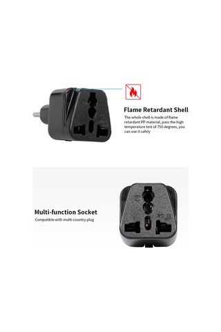 Yaleker Siyah Entegre Oval İsviçre Dönüştürücü Prizi - 5 Lü Universal Çıkışlı, 250v 16a Abs Malzeme