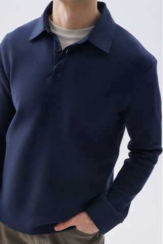 Mudo Erkek Erkek Lacivert Tekstürlü Polo Yaka Sweatshirt 1266196