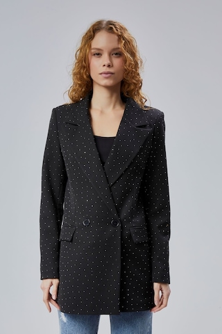 Siyah Regular Dokuma Astarlı Taş Detaylı Blazer Ceket Siyah