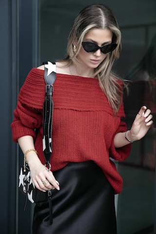 Lela Oversize Fit Madonna Yaka Triko Bayan Kazak 4615216 Kırmızı