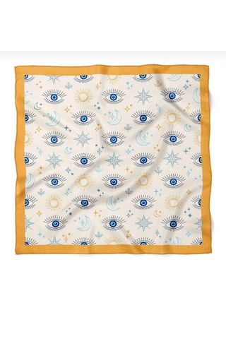 Minjuan Rong Göz Desenli Fular/bandana Beyaz - Turuncu