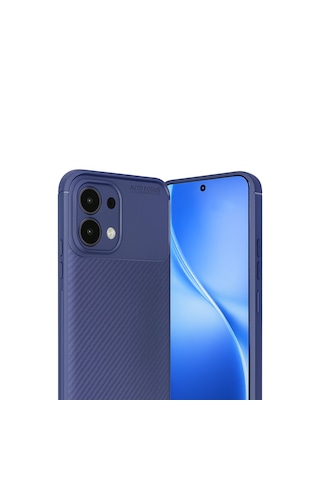 Oppo A6 Pro Uyumlu Karbon Fiber Desenli Auto Focus Lens Korumalı Şık Kılıf Lacivert