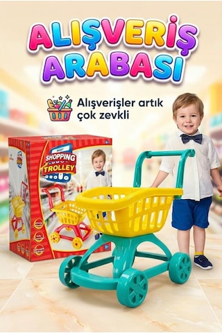 İlk Market Arabam - İttirmeli Eğitici Çocuk Alışveriş Ve Oyuncak Market Arabası