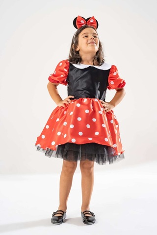 YAĞMUR KOStütüM Taç Hediyeli Minnie Kız Çocuk Kırmızı Puantiyeli Doğum Günü Elbisesi & Parti Kostümü Karışık Renkli