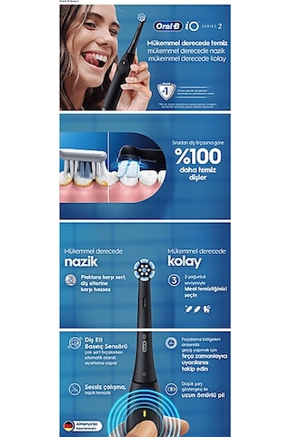 Oral B Io 2 Serisi Şarjlı Diş Fırçası Siyah + Seyahat Kabı