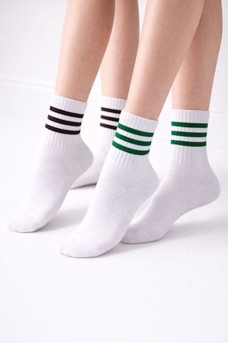 Plus Scorpion Beyaz Çizgili Tenis Çorabı Unisex Pamuklu, Uzun Spor Çorabı Beyaz