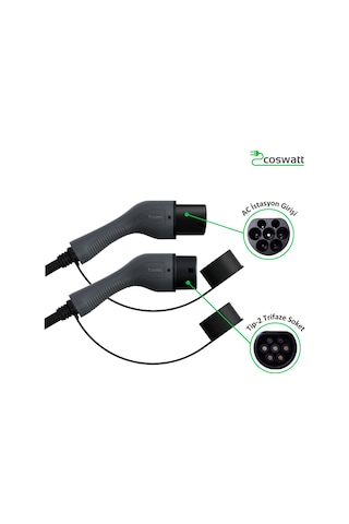 Coswatt Elektrikli Araç Tip-2 Şarj Kablosu 22 kW-32A-5M-380V AC