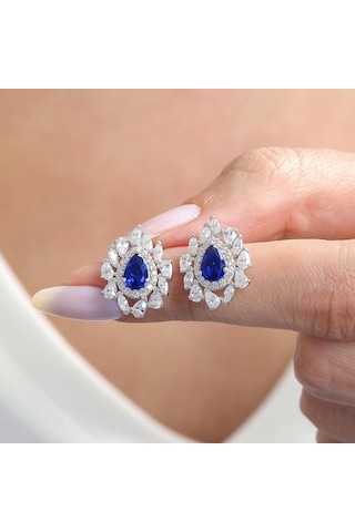 Mia Vento Effective Diamond İstanbul İhtişamı Sentetik Safir Taşlı Gümüş Küpe