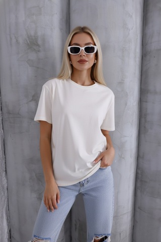 Zedefx Kadın Modern Kesim Yanı İpli Basic T-shirt Beyaz