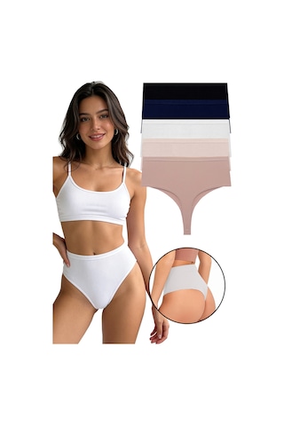 Sensu Kadın Yüksek Bel Fitilli Tanga 5'li Paket Çok Renkli