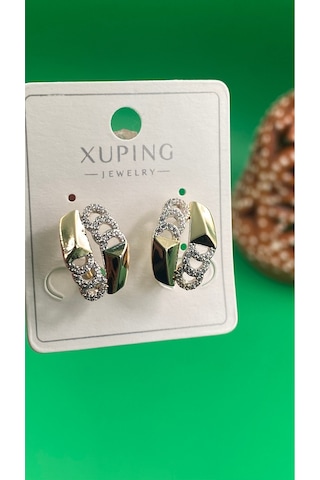 Xuping Rose Gold Zincir Desenli Zirkon Taşlı Çelik Kadın Küpe Gold