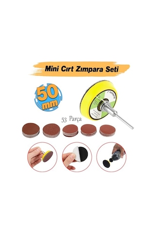 Pimli Mini 53'lü Cırt Zımpara Seti 50 Mm Taban Matkap Uyumlu 80 120 320 600 800 Kum Karışık Grit