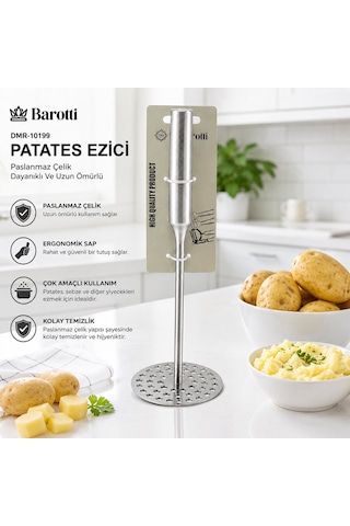 Barotti Dmr-10199 Patates Ezici Çap : 8cm Metal Saplı 11.5cm Toplam Uzunluk : 26.5cm Yuvarlak Diğer