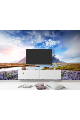 Karlı Dağ Ve Nehir Manzara Duvar Kağıdı Baskı 1 M²