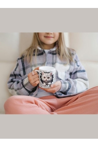 Deepcraft Eğlenceli Kedi Kupa Yılbaşı,sevgililer Günü, Hediyelik Kupa 300ml Beyaz