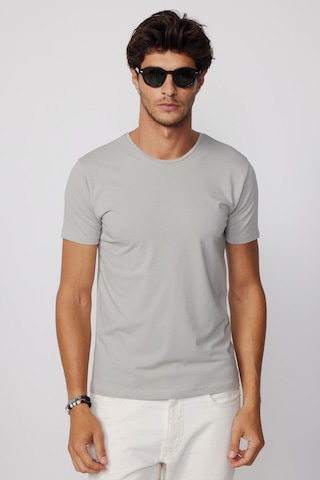 Tudors Slim Fit Bisiklet Yaka Düz Basıc Kısa Kol Gri Erkek T-Shirt-27717-Gri