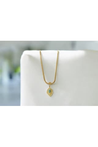Kadın Çelik Firuze Yaprak Kolye Altın Renk Çelik