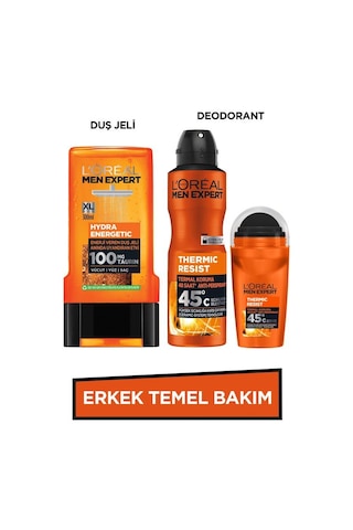 Erkek Temel Bakım Seti Hydra Energetic Enerji Veren Duş Jeli 300ml +thermic Resist Deodorant+roll On pkttrmhydedost-8539 Diğer
