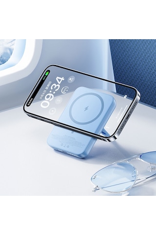 Magsafe Powerbank Benks Mp09 Magnetik Standlı İnce Tasarımlı Powerbank 6000mah 5w Mavi