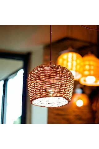 Hasır Yuvarlak Avize El Yapımı 25 Cm Sarı