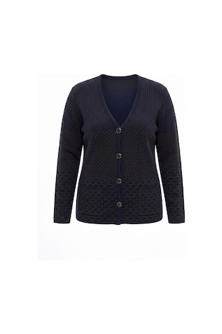 Onno Style Women Desenli Çelik Örgü Klasik Triko Ceket Lacivert