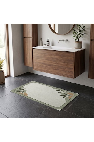 Kartela Halı Diyatomit Görünümlü Banyo Paspası Adaçayı Yeşili Kaymaz Taban 40x60 Cm