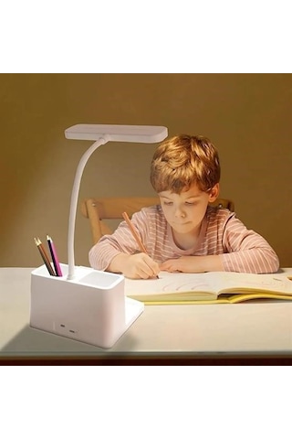 Buffer Kalemlikli Usbli Dokunmatik 3 Kademeli 360 Derece Özel Göz Korumalı Led Lityum Masa Lambası -m11 Beyaz