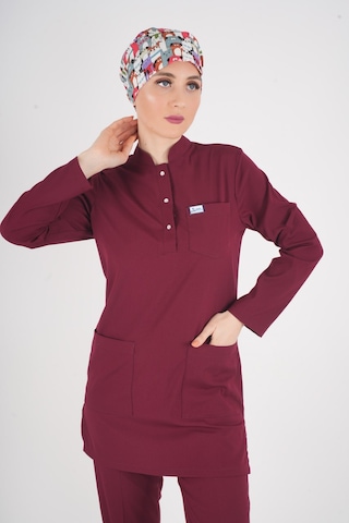 Bordo Renk Sakura Model Tesettür Doktor Hemşire Scrubs Üniforma Takımı Bordo