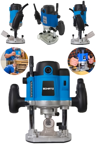 Schatz 1400 Watt Profesyonel Elektrikli Devir Ayarlı Çift Kollu Formika Freze Traşlama Makinesi 8mm Pens Mavi
