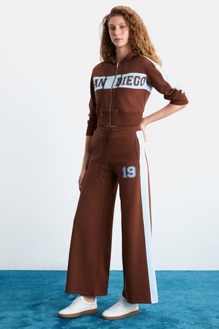 GRIMELANGE Morıah Kadın Kapüşonlu Geniş Paça Kahverengi Alt-üst Takım Kahverengi