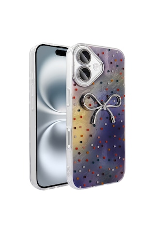 Apple Uyumlu iPhone 16 Plus Kılıf Kamera Korumalı Figürlü Zore Ponti Silikon Kapak - Lila Lila