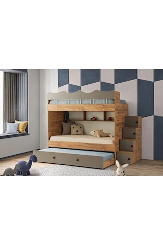 Grey Mdf Çelik Profilli Yavrulu Ranza Ac M2 90 X 190 Cm