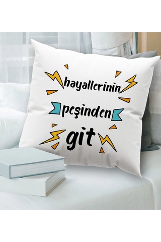 BK Gift Hayat Mottosu Tasarımlı Beyaz Kırlent Yastık, Ev Hediyesi