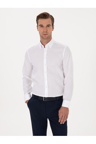 Cacharel Beyaz Slim Fit %100 Pamuk Yakası Düğmeli Oxford Gömlek 15841036