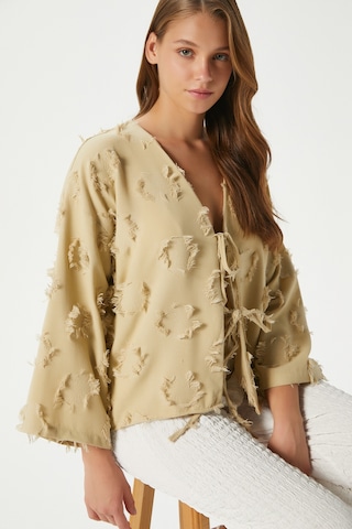 Ritnice Kadın Harmony Bağcıklı Çağla Yeşili Kimono Gömlek Yağ Yeşili