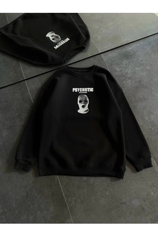 Modi Kışlık Bisiklet Yaka Baskılı Sweatshirt - Siyah 1siyah