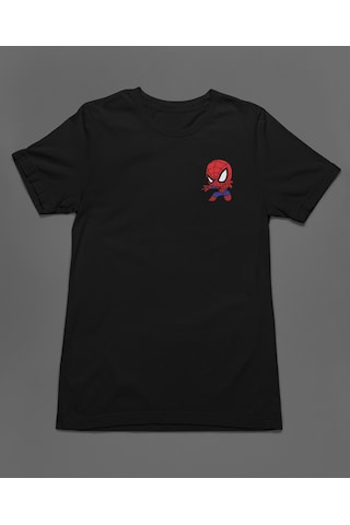 Bumeta Chibi Spiderman Örümcek Unisex Tişört T-shirt Siyah