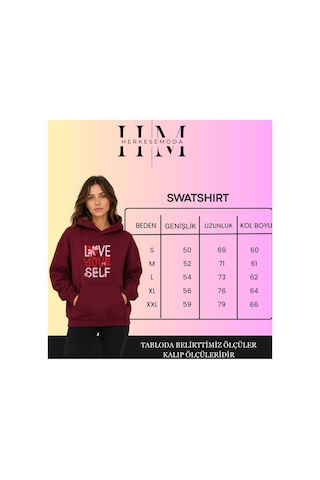 Herkesemoda Yazı Baskılı Kapüşonlu 2 İplik Şardonlu Sweatshirt Mavi