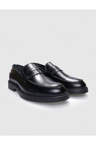 %100 Hakiki Deri Siyah Açma Deri Erkek Günlük Ayakkabı Siyah