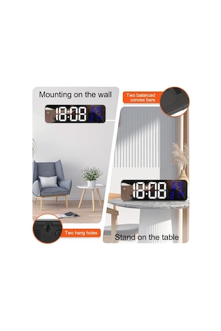 Valkyrie Nem Ölçer Dereceli Led Duvar Ve Masa Alarm Saati Lacivert Genel