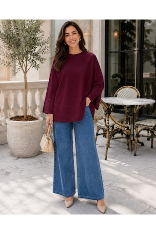 Unika Boutique Kadın Oversize Yırtmaçlı Uzun Kollu Salaş Bluz Pembe