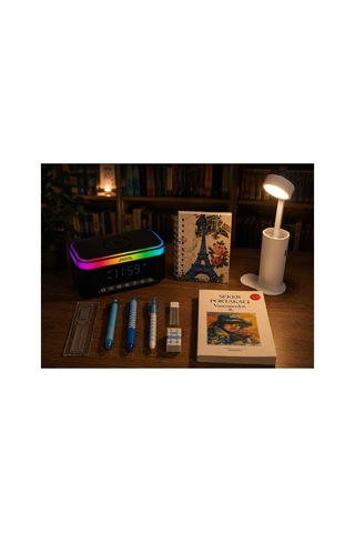 Doğum Günü, Özel Gün, Yeni İş Hediyesi Rgb Alarmlı Saat Hoparlör, Powerbank'lı Masa Lambası, Şeker Portakalı Kitaplı 5'li Hediye Diğer