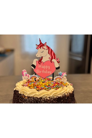 Unicorn Doğum Günü Pasta Süsü - Happy Birthday Yazılı Kız Çocuk