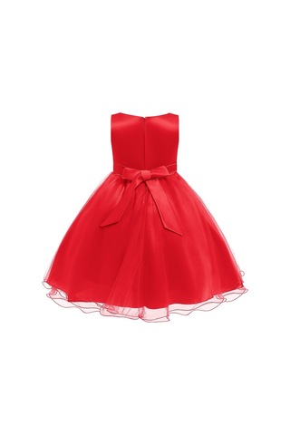 Kız Çocuk Pullu Payetli Abiye Elbise-Kırmızı